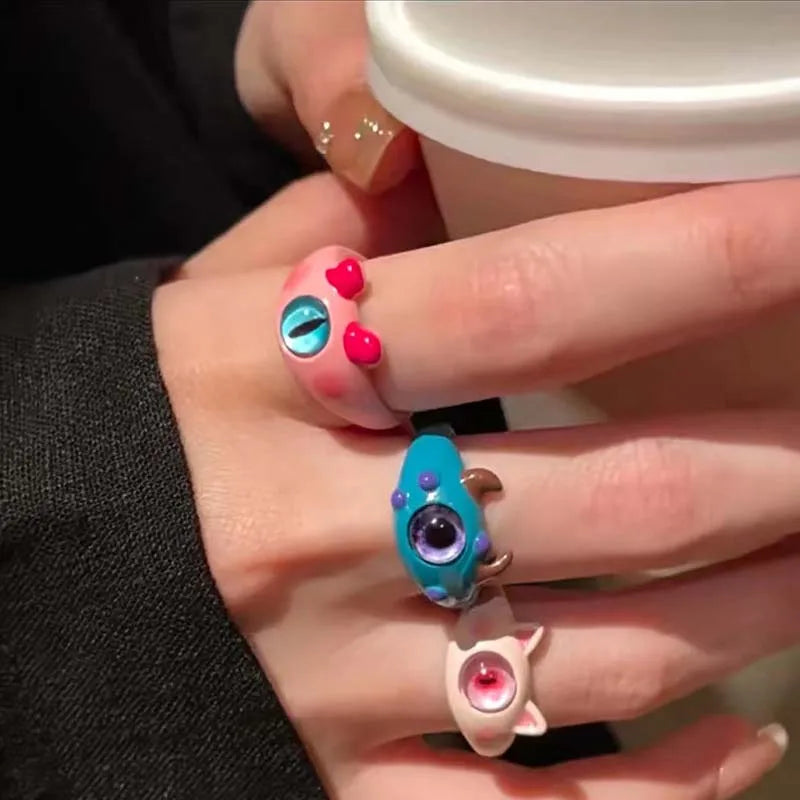Süße Mode-Monster-Augenringe für Frauen - Lustige Tieraugenöffnung, Y2K-Finger-Ring-Schmuck