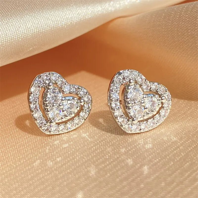 Elegante Herzform Strass Ohrstecker mit Mikro-Pave für Damen und Herren - Party Schmuck