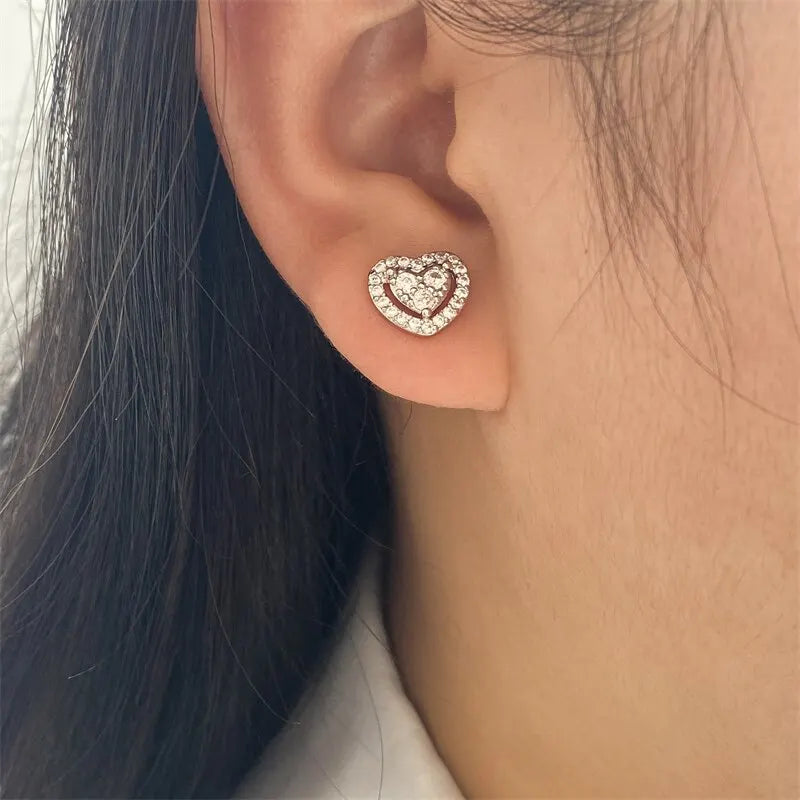 Elegante Herzform Strass Ohrstecker mit Mikro-Pave für Damen und Herren - Party Schmuck