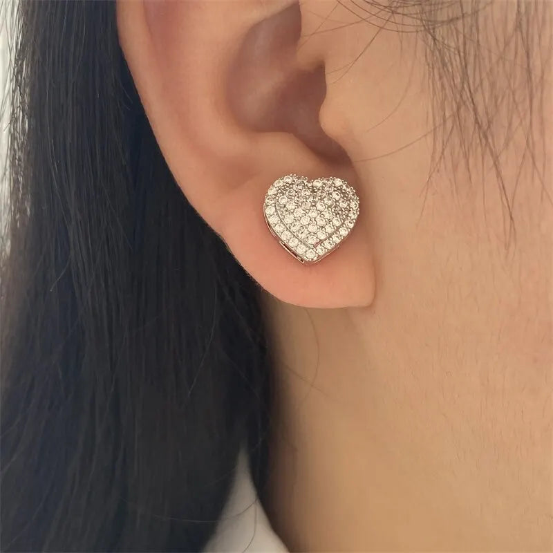 Elegante Herzform Strass Ohrstecker mit Mikro-Pave für Damen und Herren - Party Schmuck