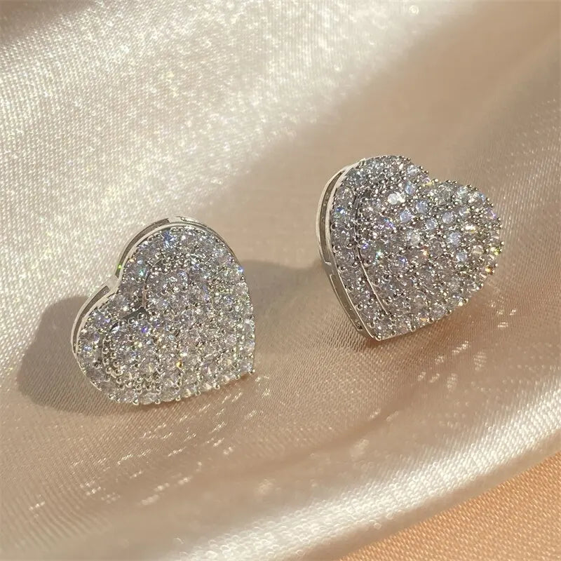 Elegante Herzform Strass Ohrstecker mit Mikro-Pave für Damen und Herren - Party Schmuck