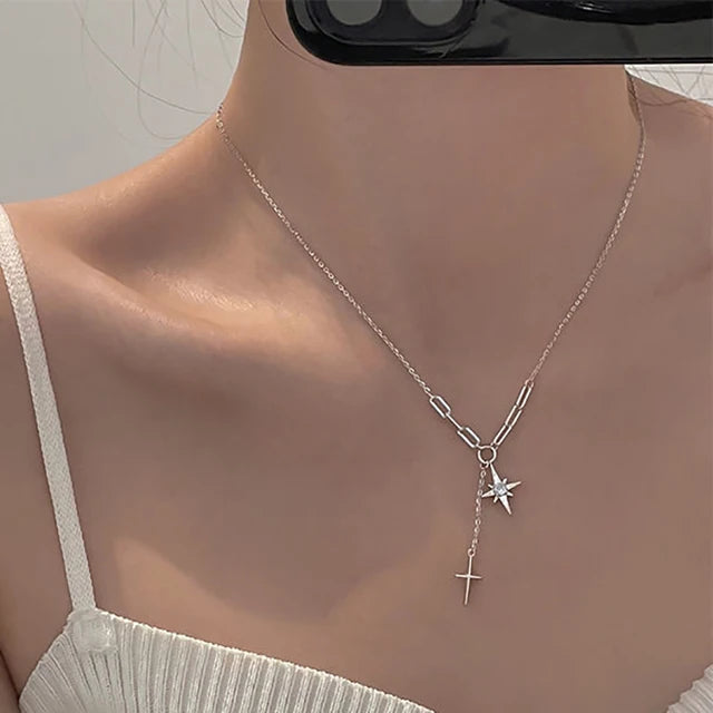 Glänzender Kristallstern Anhänger Halskette für Mädchen Frauen - Ästhetisches Design - Y2K Schmuck