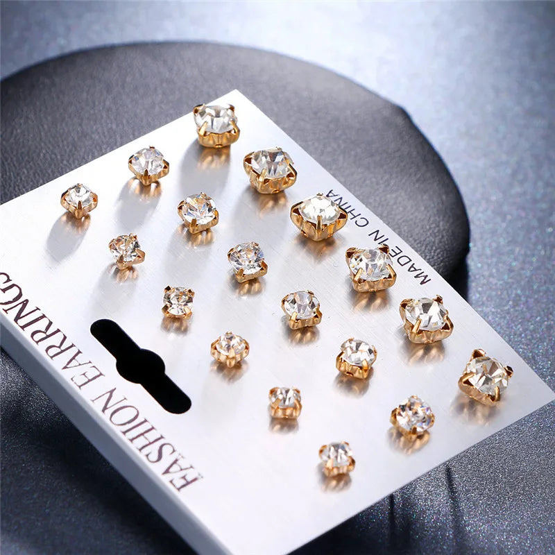 Rhinestone Square Earrings | Geometric Stud Earrings for Women