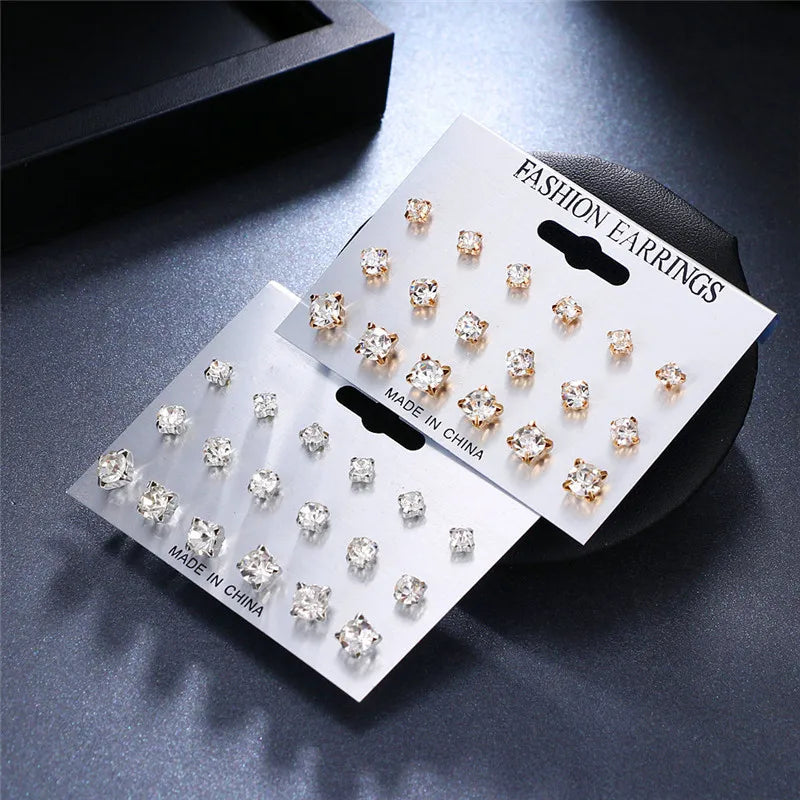 Rhinestone Square Earrings | Geometric Stud Earrings for Women