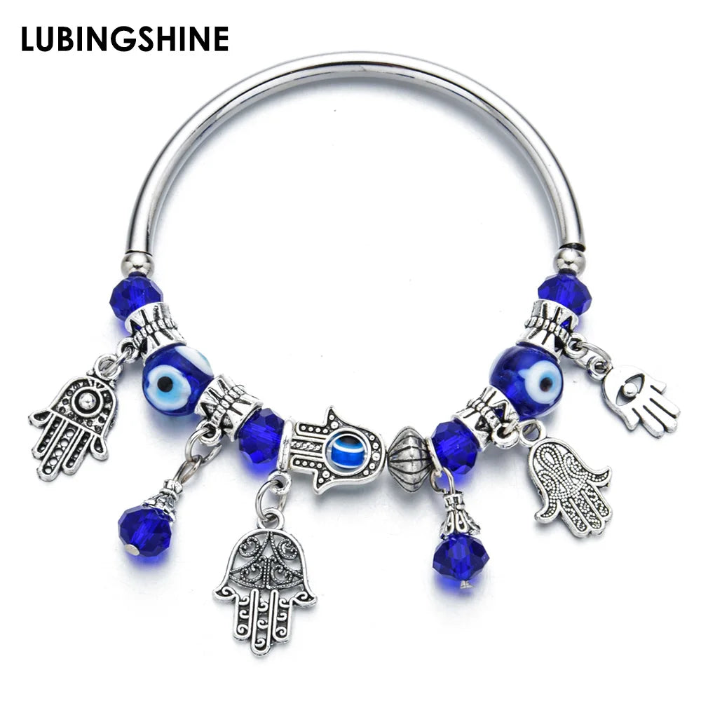 Blauer Augen Hamsa Hand Charm Armband | Hamsa Hand Armbänder für Frauen