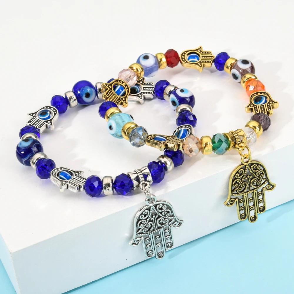 Blauer Augen Hamsa Hand Charm Armband | Hamsa Hand Armbänder für Frauen