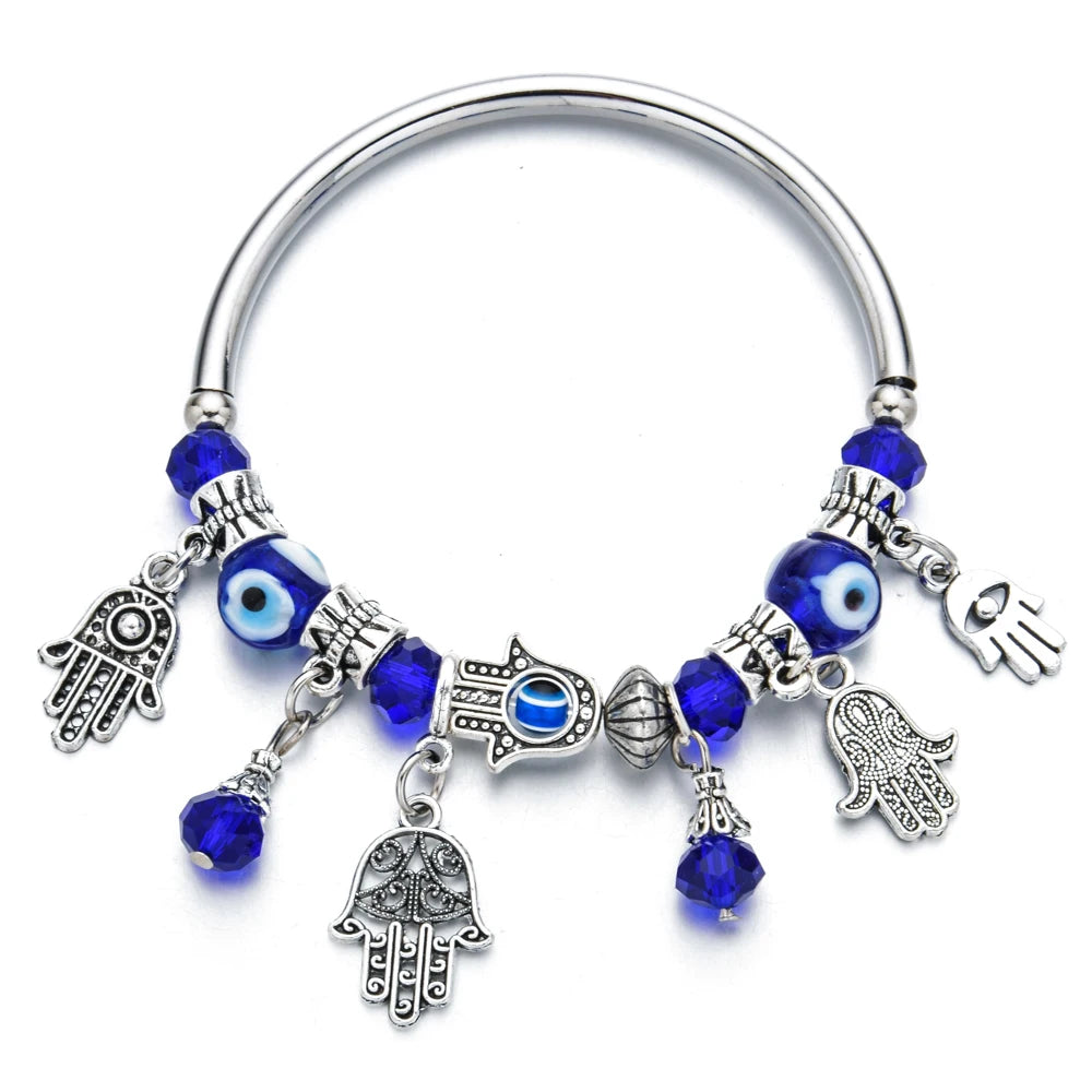 Blauer Augen Hamsa Hand Charm Armband | Hamsa Hand Armbänder für Frauen