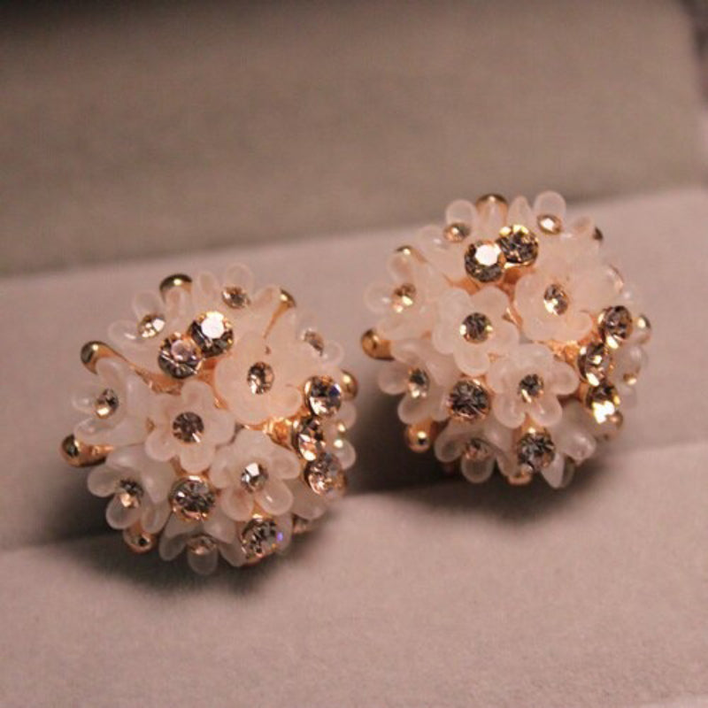 Mode Runde Form Strassblume Blume Emaille Bolzenohrringe