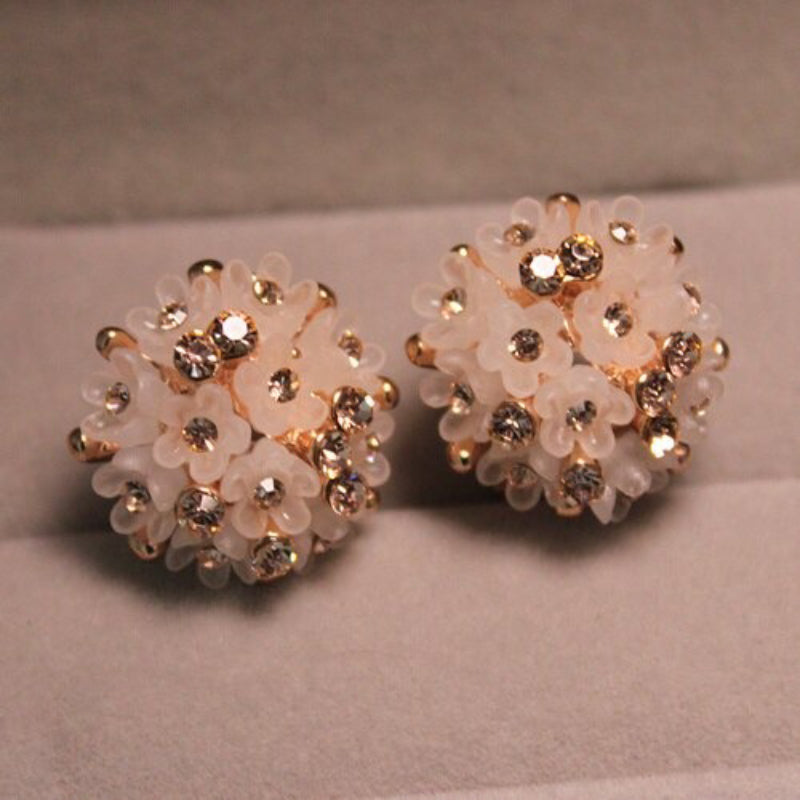 Mode Runde Form Strassblume Blume Emaille Bolzenohrringe