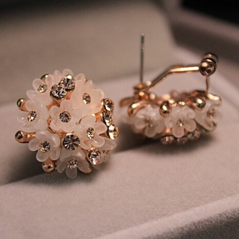 Mode Runde Form Strassblume Blume Emaille Bolzenohrringe