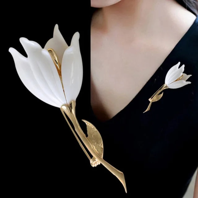 Elegante Tulpenblumen Emaille Brosche für Damen