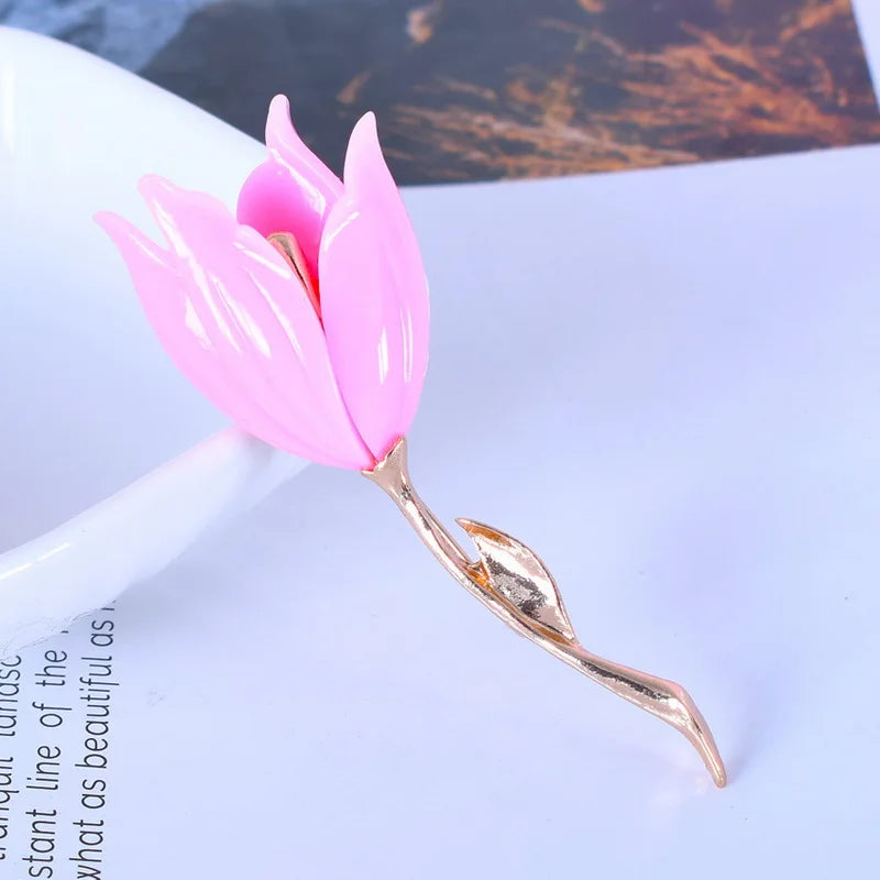 Elegante Tulpenblumen Emaille Brosche für Damen