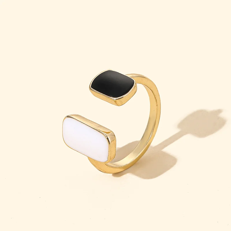 Bunte Vintage Emaille Offener Ring im französischen Stil für Frauen - Modischer geometrischer Quadratring - Schmuckgeschenke für die Finger