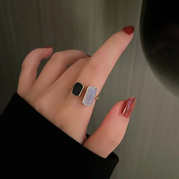 Bunte Vintage Emaille Offener Ring im französischen Stil für Frauen - Modischer geometrischer Quadratring - Schmuckgeschenke für die Finger