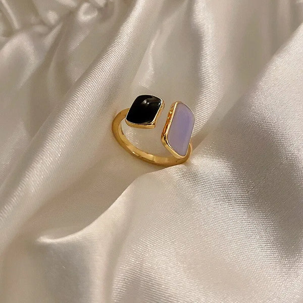 Bunte Vintage Emaille Offener Ring im französischen Stil für Frauen - Modischer geometrischer Quadratring - Schmuckgeschenke für die Finger