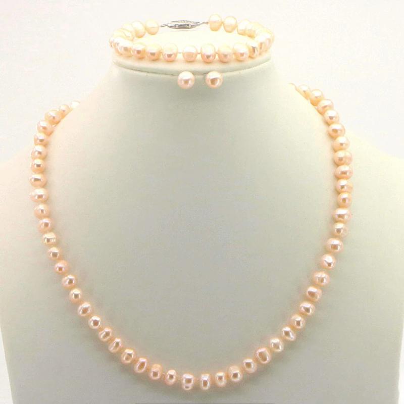 Süßwasserperlen Kette Armband Und Ohrring Set