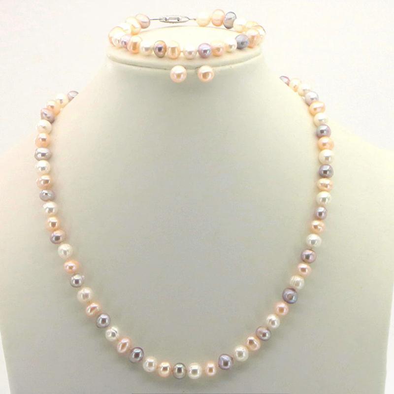 Süßwasserperlen Kette Armband Und Ohrring Set