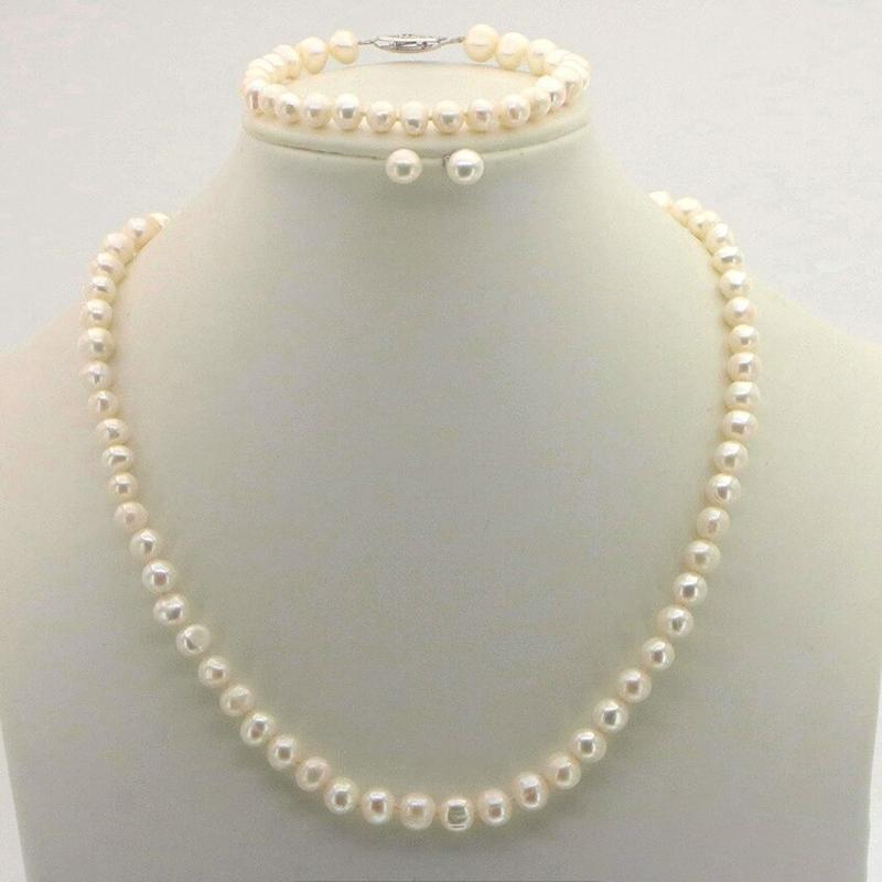 Süßwasserperlen Kette Armband Und Ohrring Set