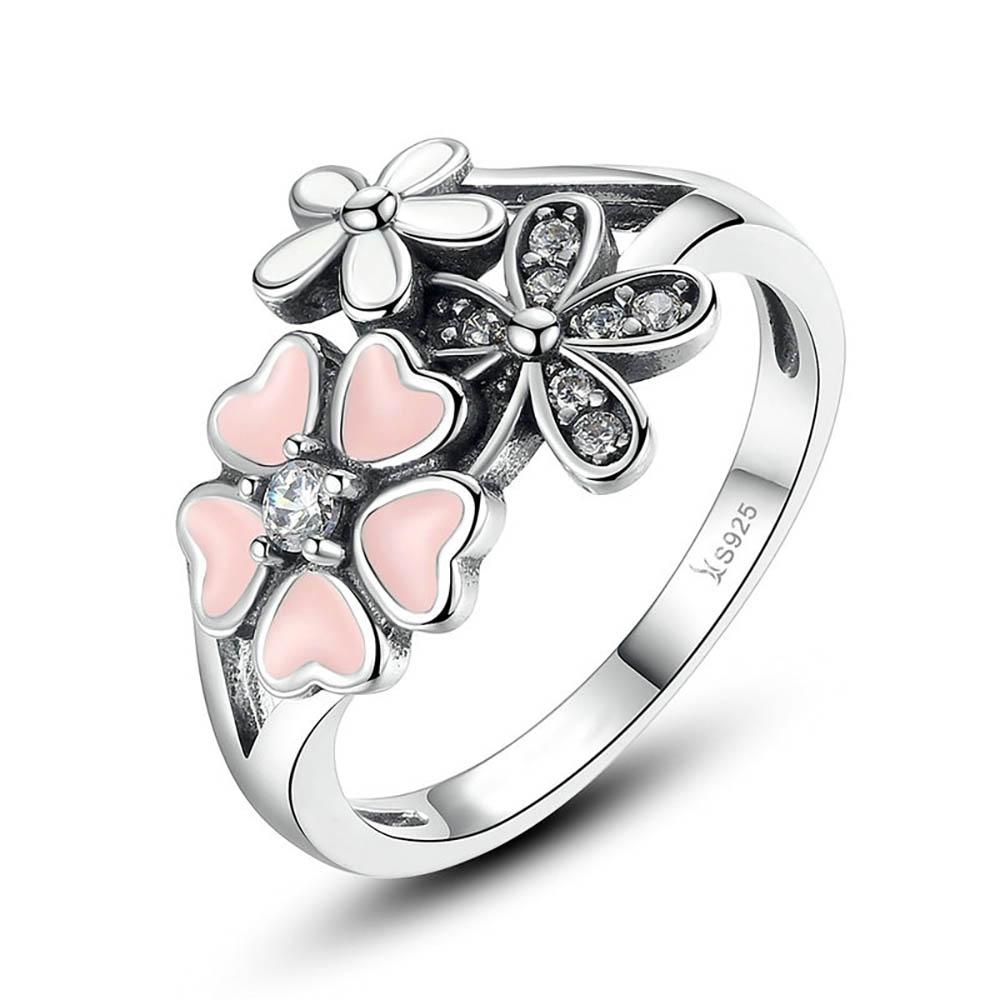 Lustige Und Elegante Rosa Und Silberne Blumenring
