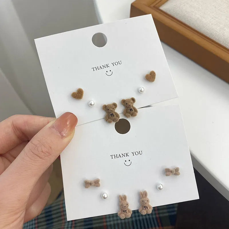 Braunes Samt-Bärenhasen-Ohrringset für Frauen und Mädchen