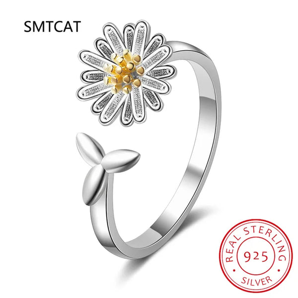 Verstellbarer Ring mit Silbermargarite aus 925er Sterlingsilber