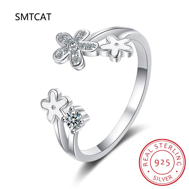 Verstellbarer Ring mit Silbermargarite aus 925er Sterlingsilber