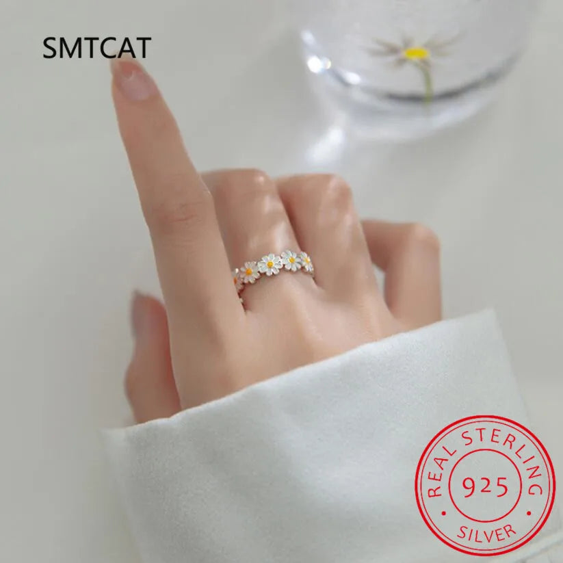 Verstellbarer Ring mit Silbermargarite aus 925er Sterlingsilber