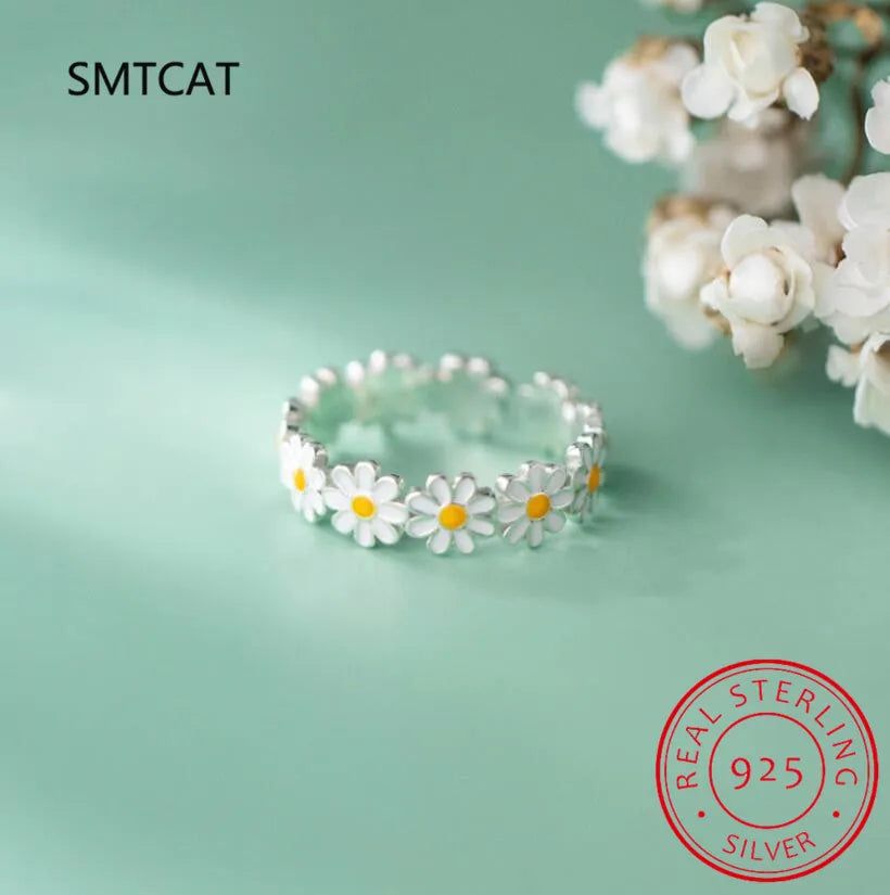 Verstellbarer Ring mit Silbermargarite aus 925er Sterlingsilber