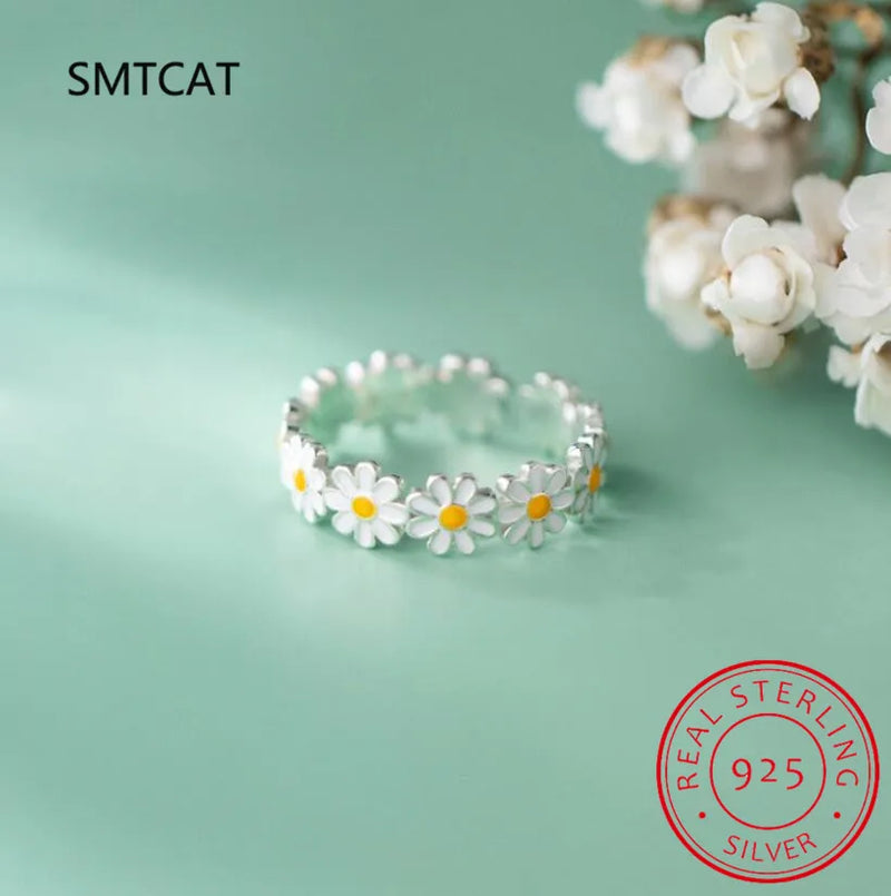 Verstellbarer Ring mit Silbermargarite aus 925er Sterlingsilber