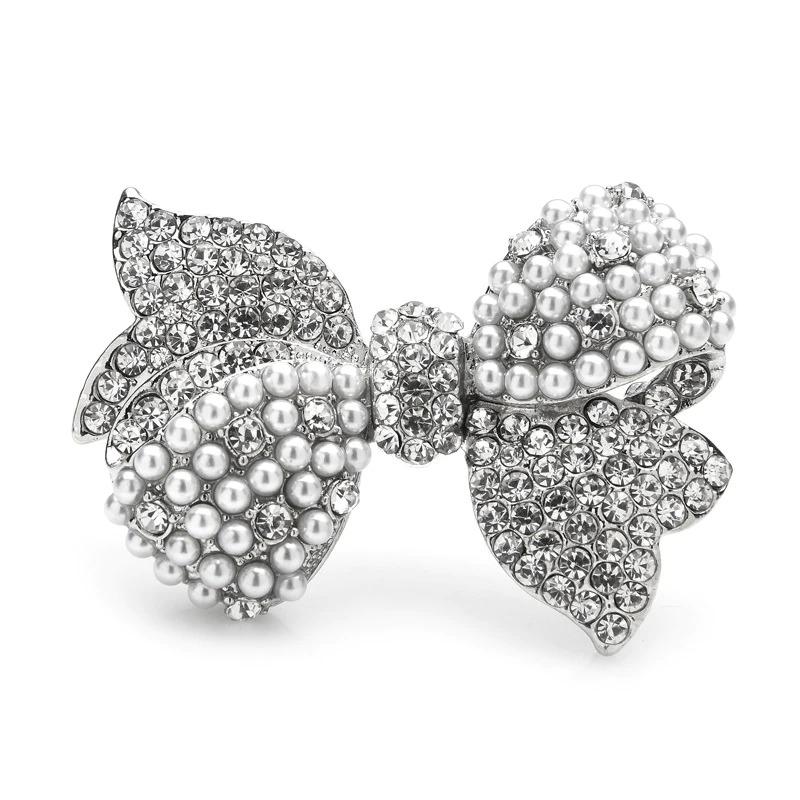 Glänzender Strass Perlen Bowknot Brosche Stifte