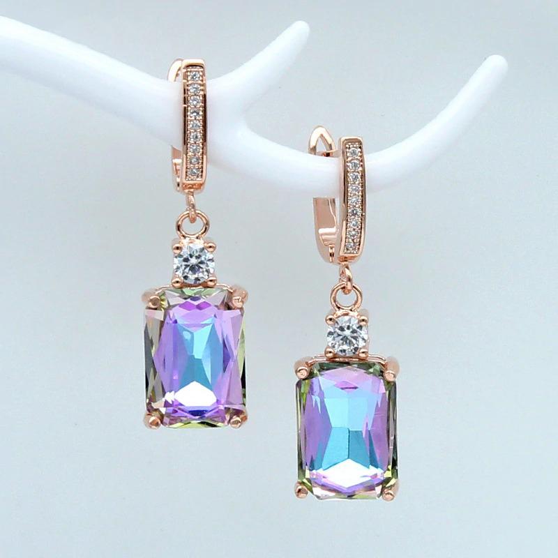 Glänzender Quadratischer Strassstein Baumelnde Ohrringe