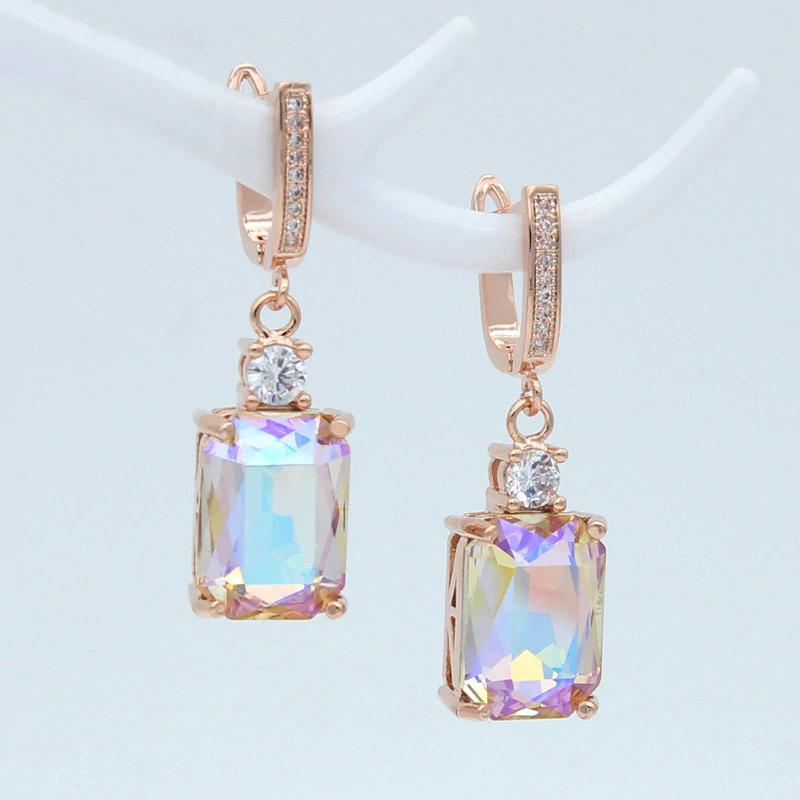 Glänzender Quadratischer Strassstein Baumelnde Ohrringe