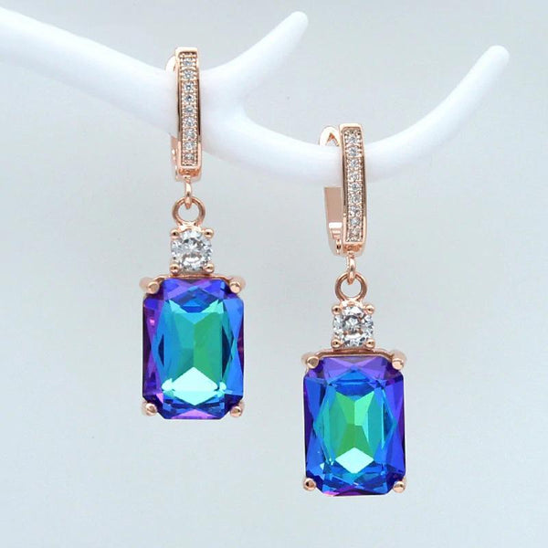 Glänzender Quadratischer Strassstein Baumelnde Ohrringe