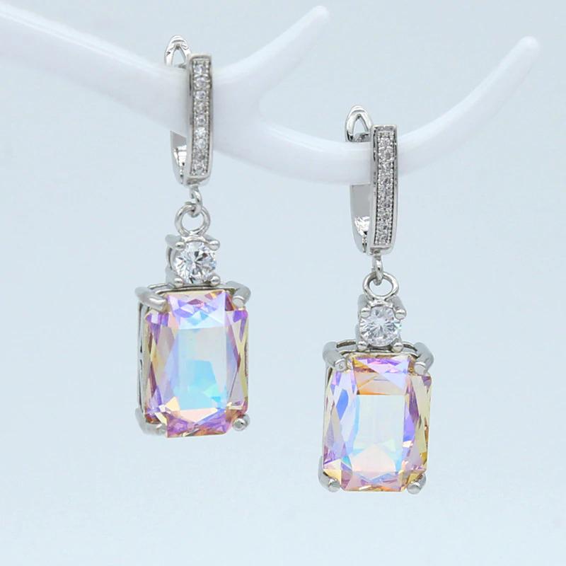 Glänzender Quadratischer Strassstein Baumelnde Ohrringe