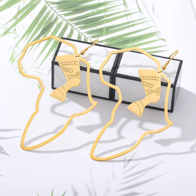 Ägyptische Göttin Isis Edelstahl Ägyptische Königin Nofretete Ohrringe Afrika Karte Ohrringe Schmuck Afrika Ethnische Geschenke