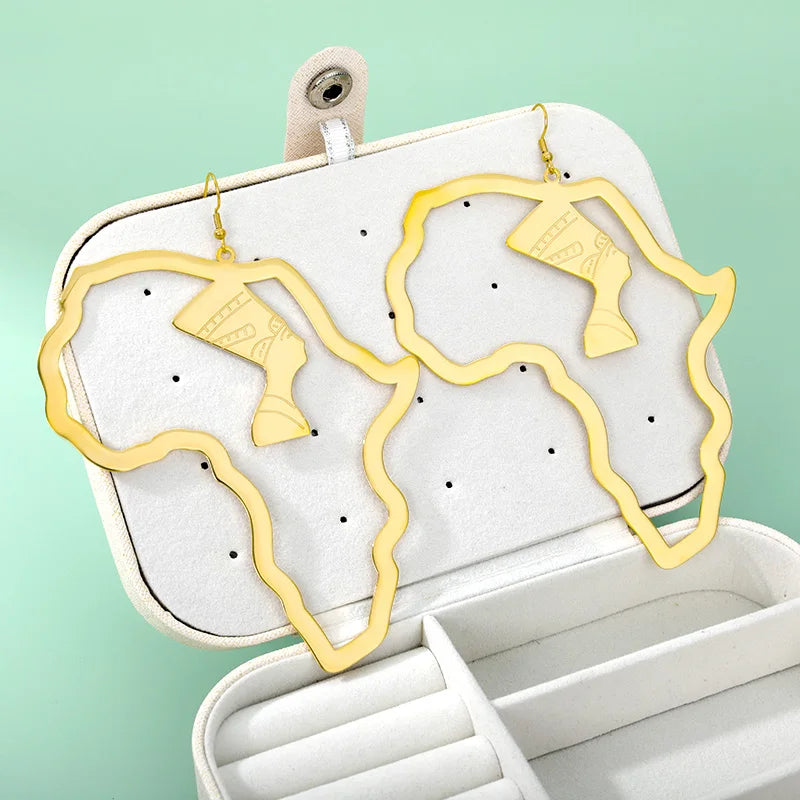 Ägyptische Göttin Isis Edelstahl Ägyptische Königin Nofretete Ohrringe Afrika Karte Ohrringe Schmuck Afrika Ethnische Geschenke