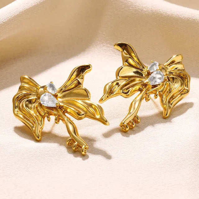 Goldene Ohrringe für Frauen - Bogenstift-Nagelohrring, modischer süßer Schmuck, Ohrpiercing-Accessoires, Weihnachtsgeschenk Aretes