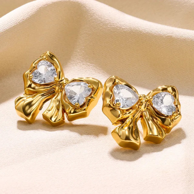 Goldene Ohrringe für Frauen - Bogenstift-Nagelohrring, modischer süßer Schmuck, Ohrpiercing-Accessoires, Weihnachtsgeschenk Aretes