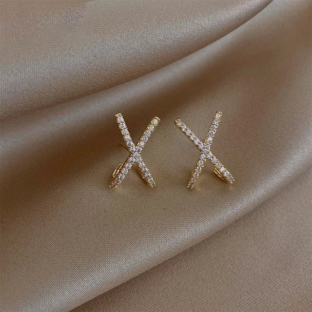 Exquisite X-Shaped Earrings with Rhinestones for Women