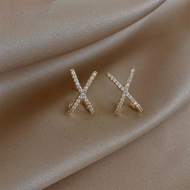 Exquisite X-Shaped Earrings with Rhinestones for Women