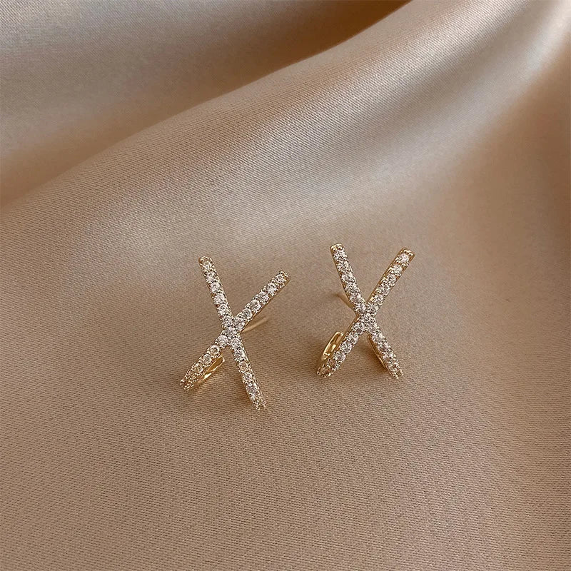 Exquisite X-Shaped Earrings with Rhinestones for Women