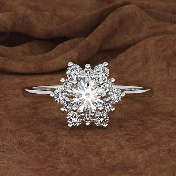 Blumen Verlobungsring Weißgold | Schneeflocke Hochzeitsringe Blume