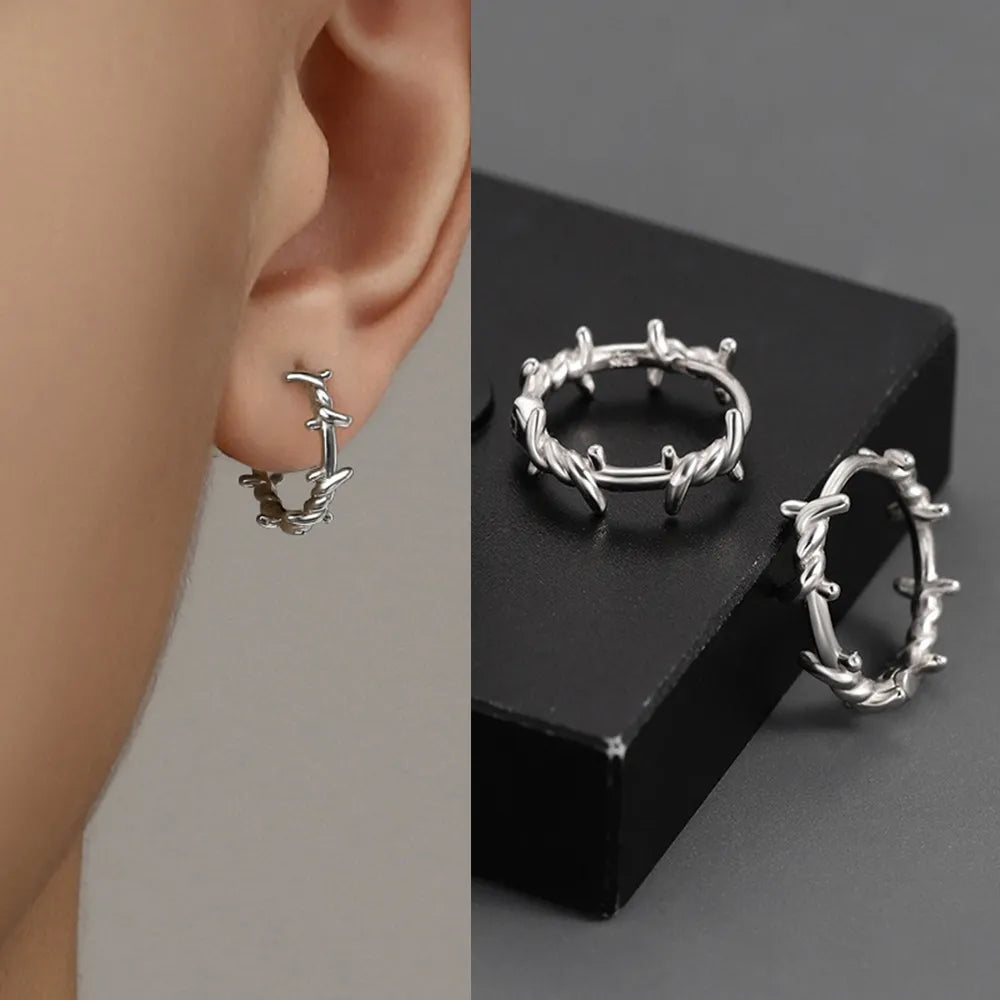 Silberfarbene Gothic Dornen Hoop Ohrringe für Damen Herren Jugendliche - Luxuriöser neuer modischer Party-Schmuck - Ästhetisches Accessoire
