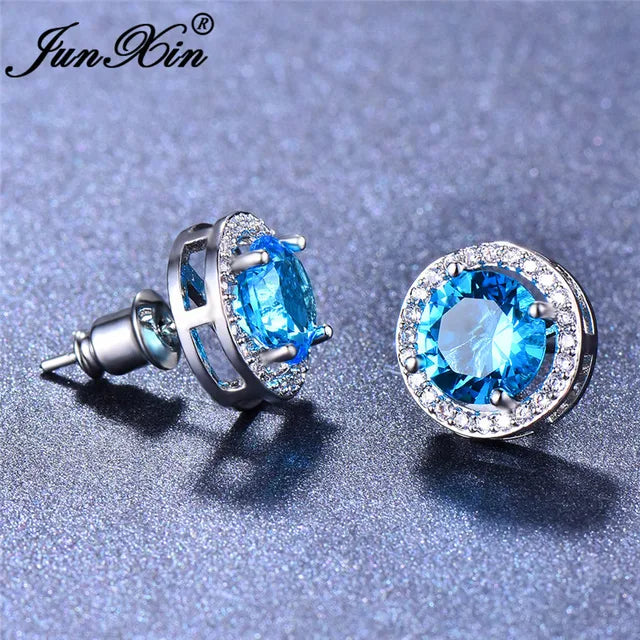 Bunte Regenbogenfeuer Kristall Ohrstecker in Weißgold für Damen - Schmuck