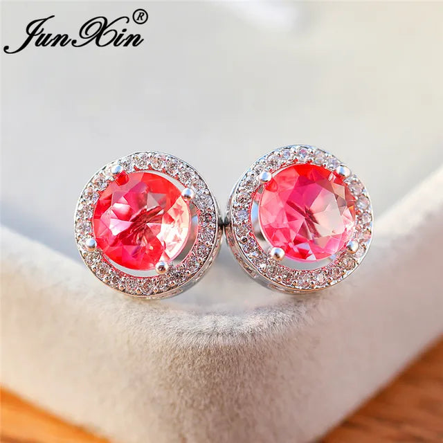 Bunte Regenbogenfeuer Kristall Ohrstecker in Weißgold für Damen - Schmuck