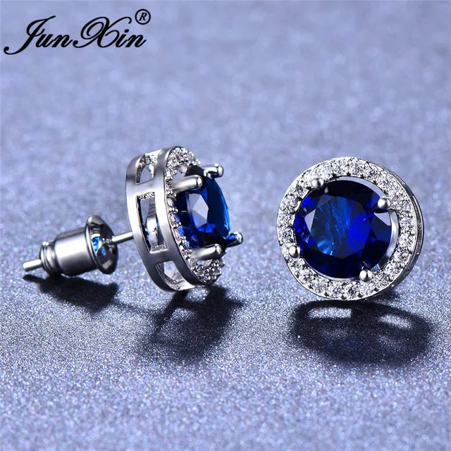 Bunte Regenbogenfeuer Kristall Ohrstecker in Weißgold für Damen - Schmuck