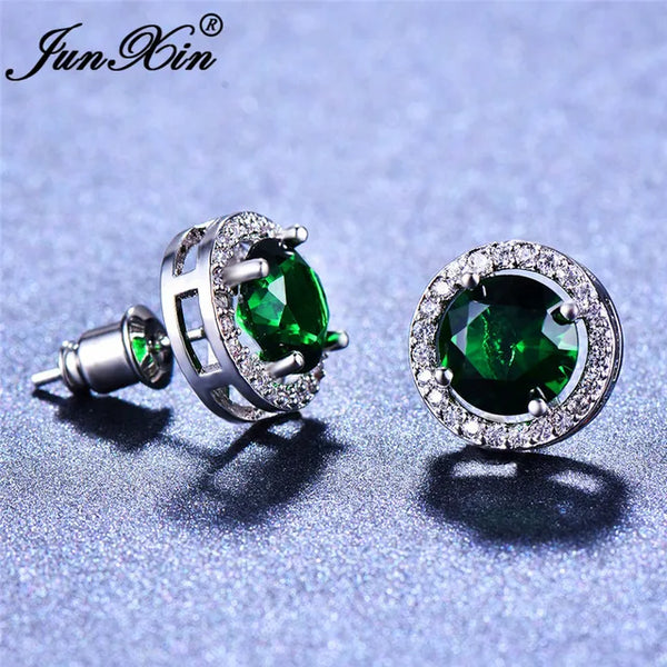 Bunte Regenbogenfeuer Kristall Ohrstecker in Weißgold für Damen - Schmuck