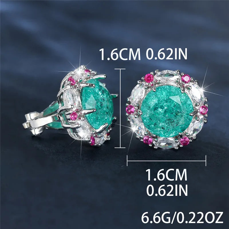 Luxus Ohrstecker mit grünem Eisblumen-Zirkon und rotem Kristallstein für Frauen - Hochwertiger Silberschmuck für Hochzeiten