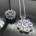 Romantisches Tansanit-Herz-Schmuckset, natürliches Tansanit-Silberring-Anhänger-Schmuckset, massives Silber-Schmuckset