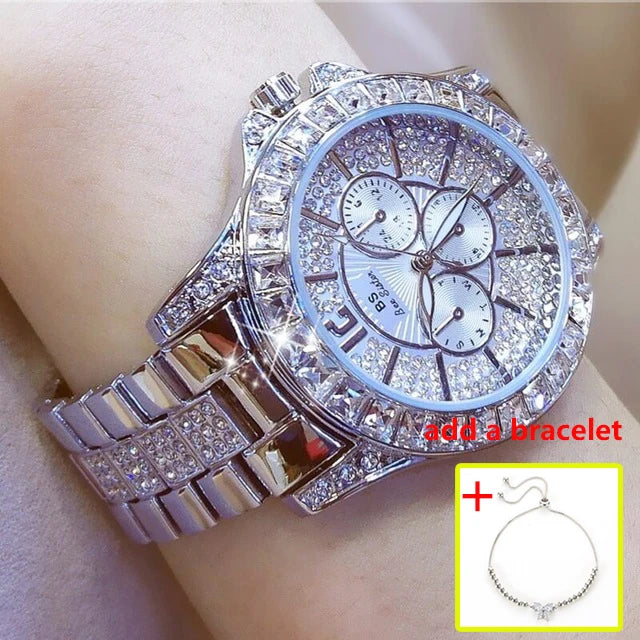 Damenuhren, Quarz-Diamant-Luxusuhr, modische Top-Marken-Armbanduhr, modische Uhr, Damen-Kristallschmuck, Roségold-Uhr